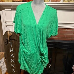 Lane Bryant Faux Wrap Green V-Neck Top